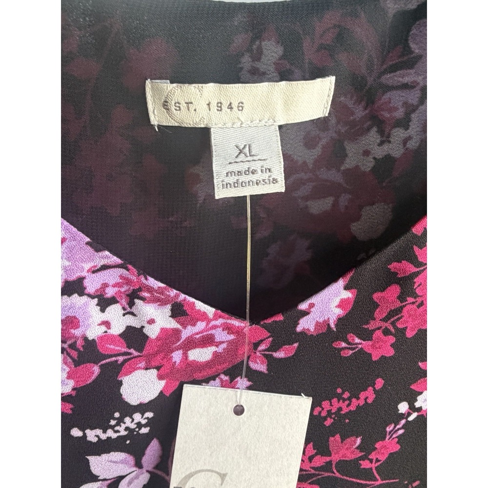 Cato 1946 Top XL Pink Blk Floral Sleeveless V Neck Layered Loose Flowy NWT - Picture 2 of 5